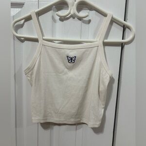 Garage White Camisole with Blue Butterfly Embroidery